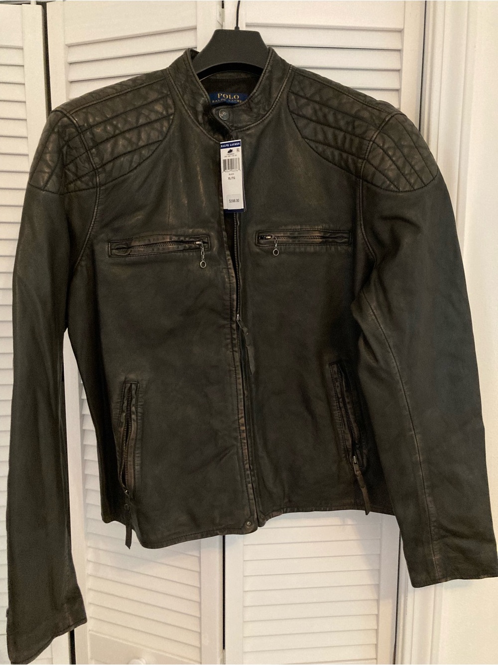 Polo by Ralph Lauren Men's Quilted Shoulder Leather Bomber Jacket - Black